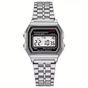 Y2K Vintage Silver Digital Watch Adjustable Stainless Steel Unisex